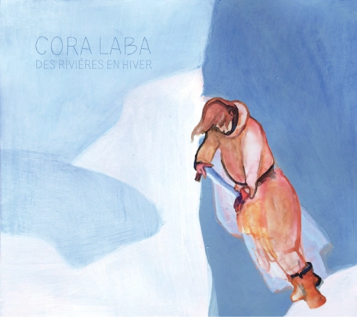 Couverture de l'album de Cora Laba. Dessin de l'artiste habillée en orange sur la banquise bleue.
