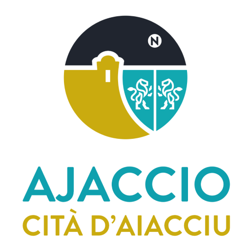 Logo de la ville d'Ajaccio 2023. Visuel rond avec le nom de la ville en dessous. 