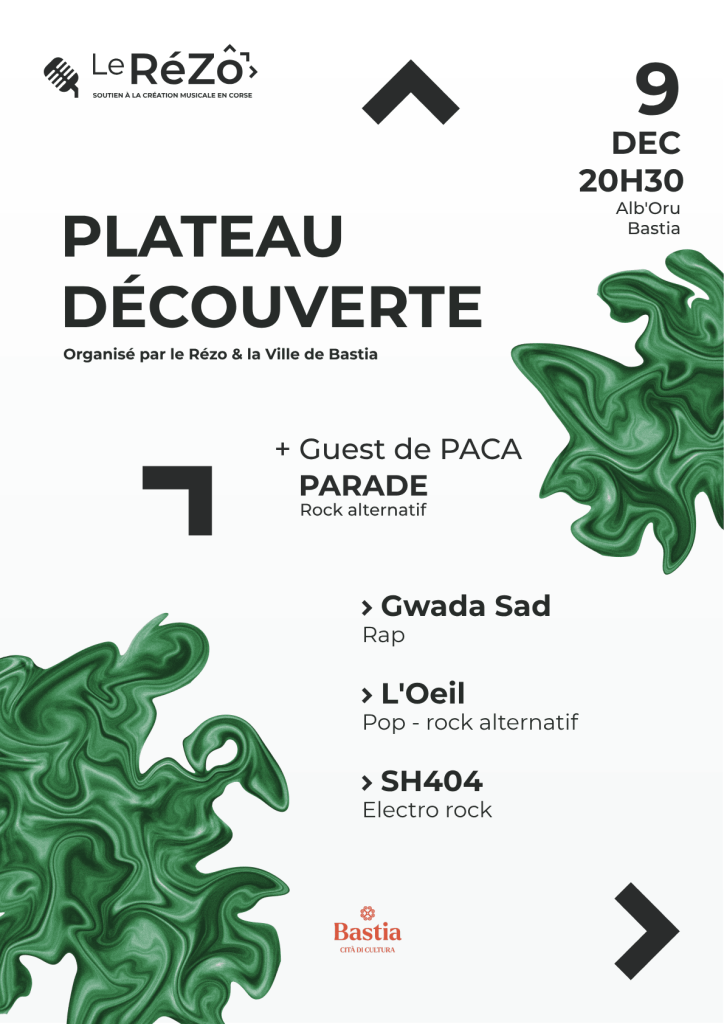 Affiche plateau découverte Alb'Oru. Dessins verts sur fond blanc. 